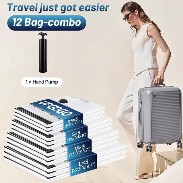 Alt view image 2 of 5 - Travel Vacuum Bags for Luggage with Hand Pump,Vacuum Seal Bags for Clothing,Packing Cubes Compression,Cruise Ship and Travel Essentials(Combo 12 Pack)
