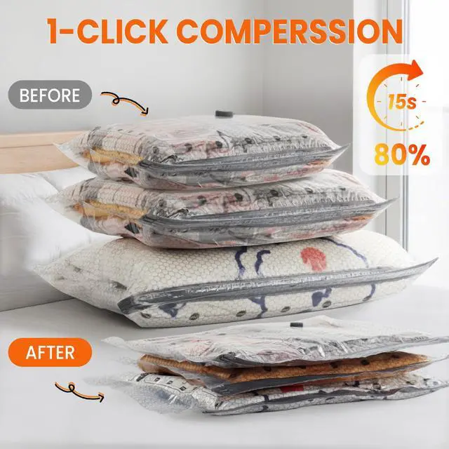 Alt view image 3 of 7 - Vacuum Storage Bags for Travel with Cordless Pump, 15 Pack Vacuum Seal Bags for Clothing, 85% Space Saver Bags for Luggage, Blankets, Ideal for Home, Seasonal Storage, Compression Packing for Vacation