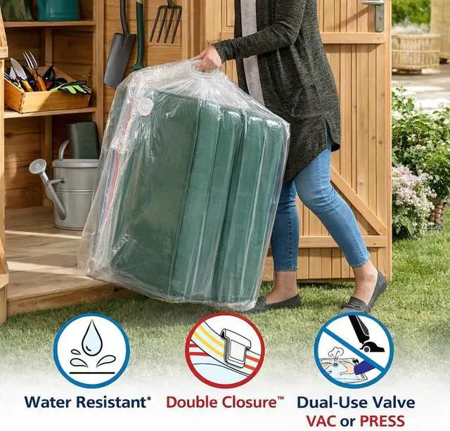 Alt view image 2 of 7 - Hefty Outdoor Cushion Storage Cube 2-Pack | Patio Cushion Storage Bag Set with Vacuum Valve, Heavy Duty Outdoor Cushion Storage Bags Set for Patio Furniture