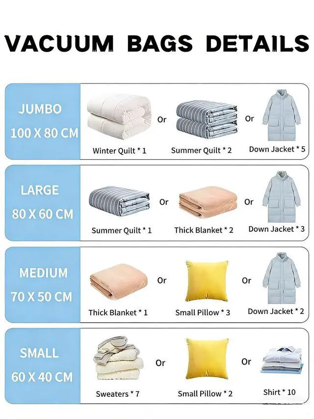 Alt view image 2 of 7 - Vacuum Storage Bags with Electric Pump and Hand Pump,8 Pack Vacuum Seal Bags for Clothing,Space Saver Bags for Travel and Home(Jumbo 80 * 100)