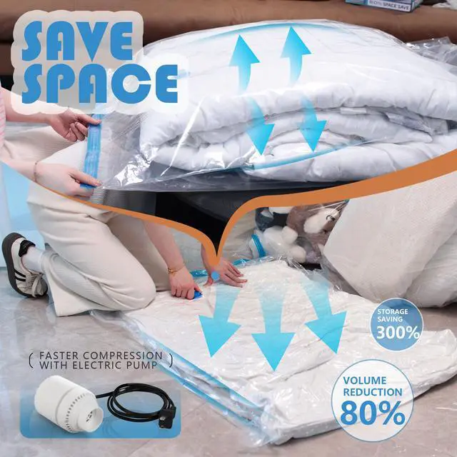 Alt view image 3 of 7 - 6 Pack XXL Jumbo Vacuum Storage Bags with Electric Air Pump, Space Saver Bags,Compression for Comforters and Blankets,Duvets,Pillows,Travel(47.2x35 in)