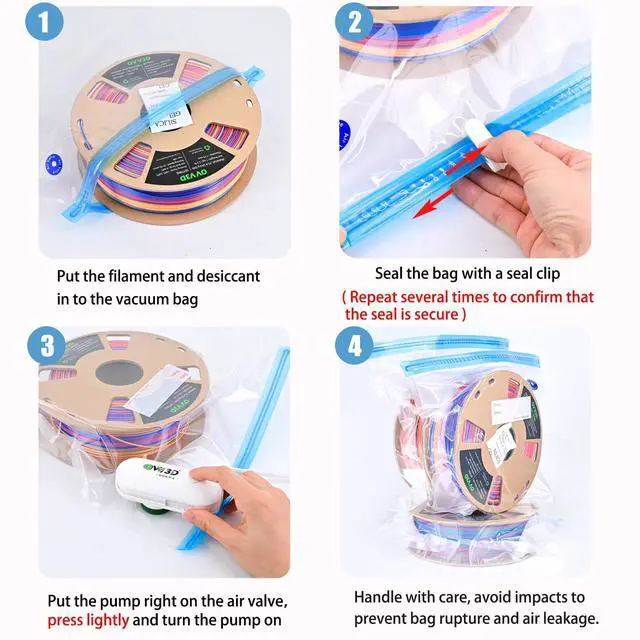 Alt view image 6 of 6 - 30 Pcs Filament Vacuum Storage Bags with Upgraded Pump for 3D Printer Accessories, Reusable 3D Printer Filament Storage Bags Vacuum Storage Seal Bag to Keep Dry, Plus Size 32x34cm / 12.6x13.4inch