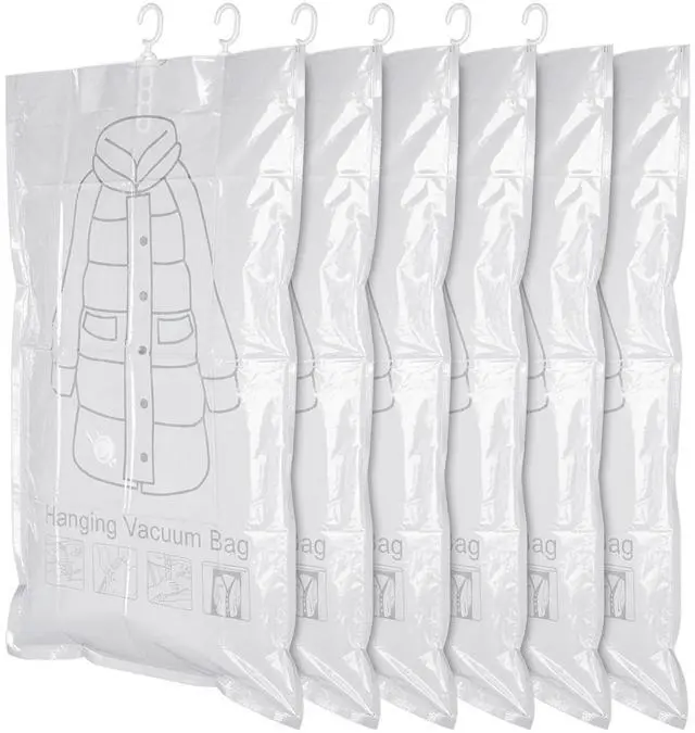 Main image of 6 Pack Hanging Vacuum Storage Bag, 43.3 x 27.6 inch Hanging Vacuum Sealer Storage Space Saver Bags, Reusable Space Saver Bags, for Suits, Dress, Jackets, Clear