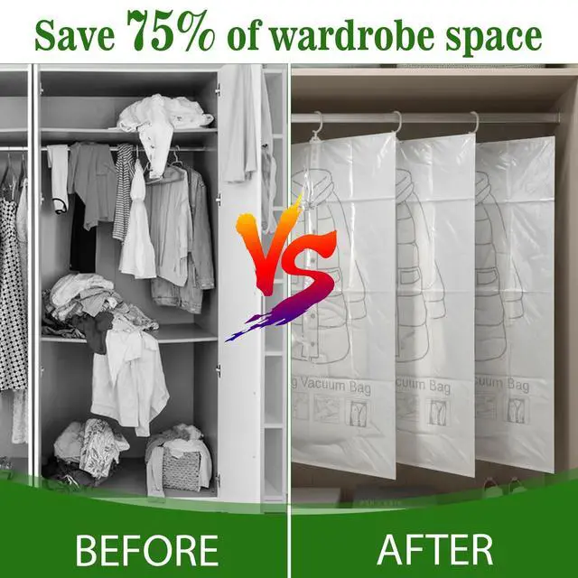 Alt view image 5 of 7 - 6 Pack Hanging Vacuum Storage Bag, 43.3 x 27.6 inch Hanging Vacuum Sealer Storage Space Saver Bags, Reusable Space Saver Bags, for Suits, Dress, Jackets, Clear