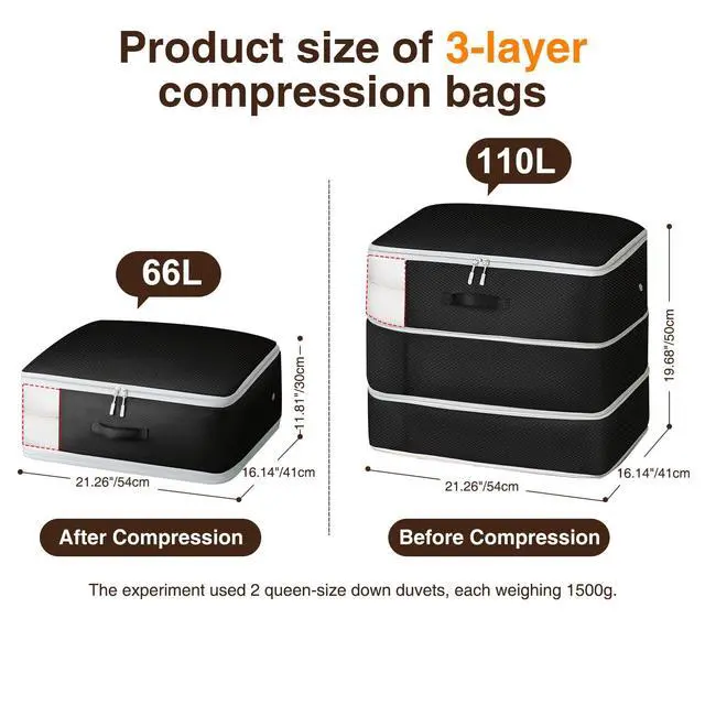 Alt view image 2 of 7 - 4 Pack Compression Storage Bags - 110L Large Capacity Comforter Storage Bag, 3-Layer Washable Ultra Space Saving Self Compression Organizer Space Bags for Blanket, Sweater, Sheet, Black