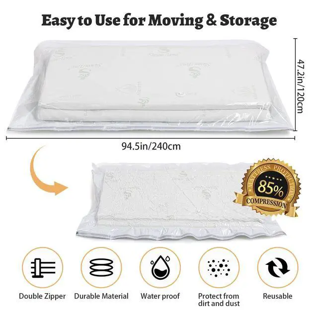 Alt view image 2 of 7 - Vacuum Bag 94.5x47.2 in Space Saver Vacuum Storage Bags Oversized Vacuum Bags Twin Mattress Vacuum Bag King Mattress Bag Vacuum Sealer Bag for Memory Foam Mattress Moving Shipping Storage