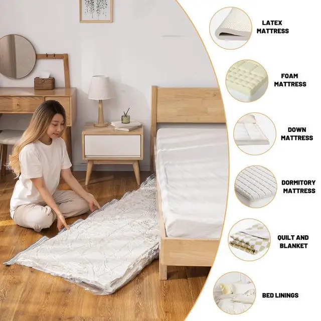 Alt view image 6 of 7 - Vacuum Bag 94.5x47.2 in Space Saver Vacuum Storage Bags Oversized Vacuum Bags Twin Mattress Vacuum Bag King Mattress Bag Vacuum Sealer Bag for Memory Foam Mattress Moving Shipping Storage