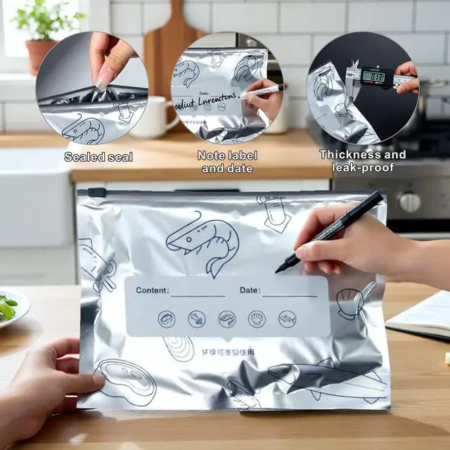 Alt view image 3 of 7 - 40PCS Reusable Aluminum Foil Sealable Storage Bags -2026 Resealable Vacuum Zipper Pouches for Food- Stand-Up Zipper Food Bags, 3 Sizes(Small, Medium, Large) for Kitchen, Meal Prep & Freezer Storage