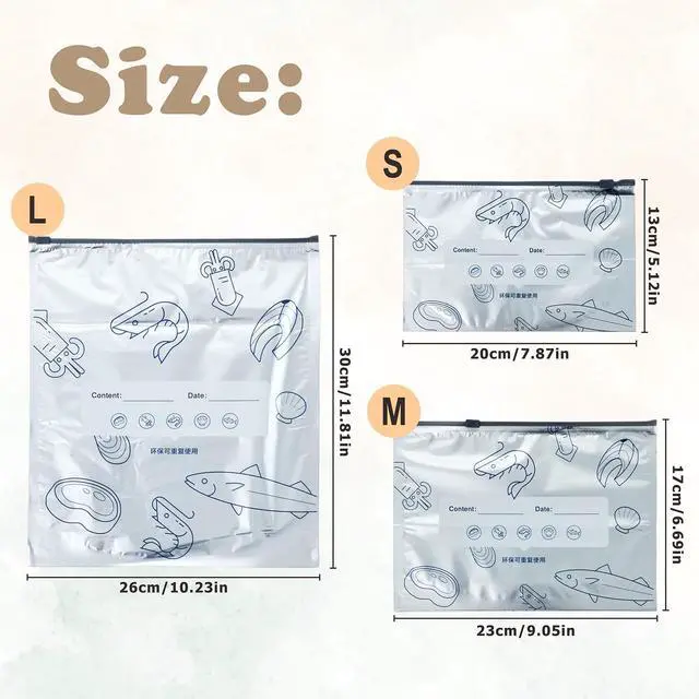 Alt view image 4 of 7 - 40PCS Reusable Aluminum Foil Sealable Storage Bags -2026 Resealable Vacuum Zipper Pouches for Food- Stand-Up Zipper Food Bags, 3 Sizes(Small, Medium, Large) for Kitchen, Meal Prep & Freezer Storage