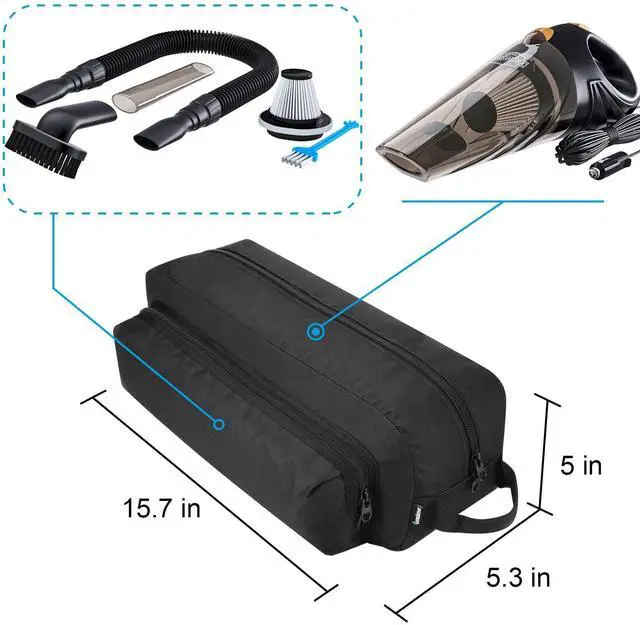 Alt view image 2 of 7 - Cleaner Accessory Storage Bag Fits for ThisWorx HOTOR Car Vacuum Cleaner & Accessories, Portable Tool Storage Case with Extra Pocket for Power Cord,Brush Nozzles,Cleaning brush (Black)