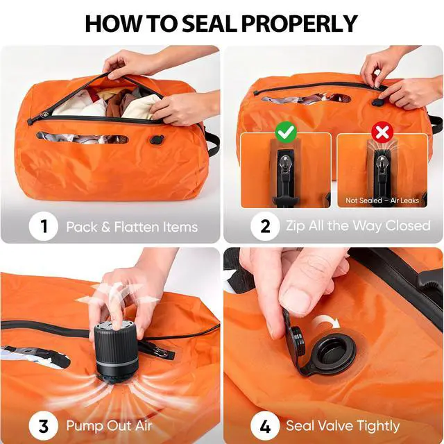 Alt view image 4 of 7 - Vacuum Travel Bags With 5500Pa Wired Pump, Vacuum Luggage Bags for Clothes, Compression Bags for Travel, IP68 Waterproof Space Saver Packing Cubes for Suitcase, Backpack & Home Storage (2 Pack + Pump)