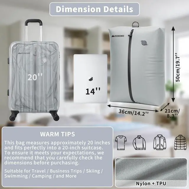 Alt view image 2 of 7 - Upgraded Vacuum Bag for Travel, Professional IPX8 Waterproof Reusable Vacuum Compression Bags for Travel Suitcases, Durable Space Saver Bag