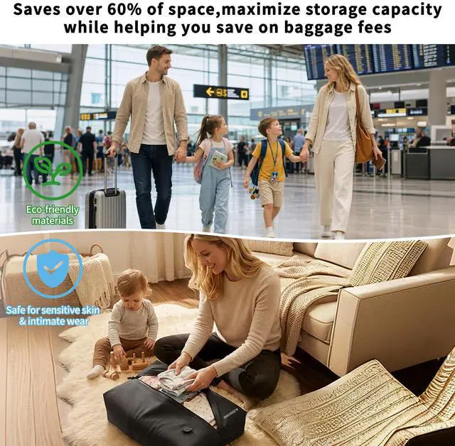 Alt view image 7 of 7 - Upgraded Vacuum Bag for Travel, Professional IPX8 Waterproof Reusable Vacuum Compression Bags for Travel Suitcases, Durable Space Saver Bag