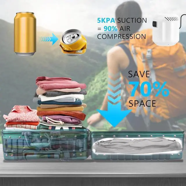 Alt view image 2 of 7 - Vacuum Travel Bags with Pump - Reusable Vacuum Compression Bags, 420D Reinforced Nylon - Tear Resistant, IP67 Waterproof & Odor-isolating, Space Saver Travel Pack Vacuum Kit (Grey,33L 1PC+Pump)