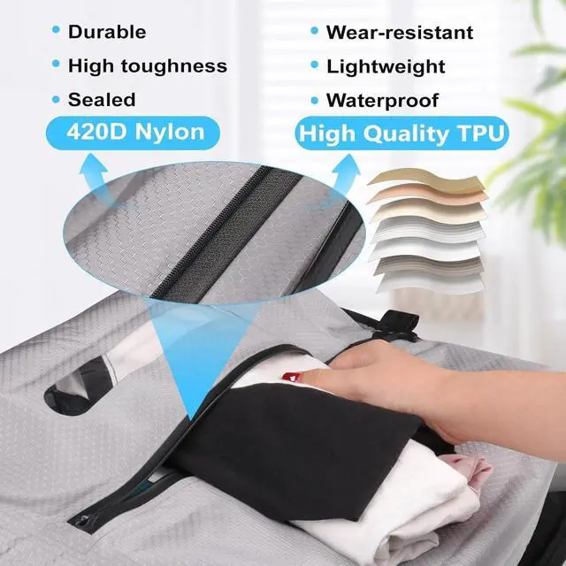 Alt view image 3 of 7 - Vacuum Travel Bags with Pump - Reusable Vacuum Compression Bags, 420D Reinforced Nylon - Tear Resistant, IP67 Waterproof & Odor-isolating, Space Saver Travel Pack Vacuum Kit (Grey,33L 1PC+Pump)