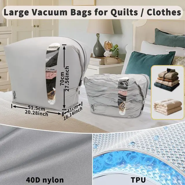 Alt view image 2 of 7 - Vacuum Storage Bags for Home, Professional IP67 Waterproof Reusable Vacuum Compression Bags for comforter and Clothing, Large Vacuum Seal Bag for Bedding (1 Pack, No Pump)