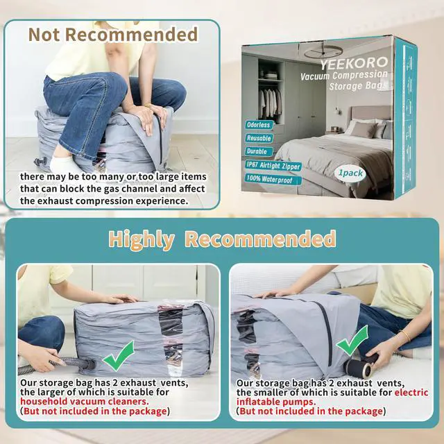 Alt view image 5 of 7 - Vacuum Storage Bags for Home, Professional IP67 Waterproof Reusable Vacuum Compression Bags for comforter and Clothing, Large Vacuum Seal Bag for Bedding (1 Pack, No Pump)