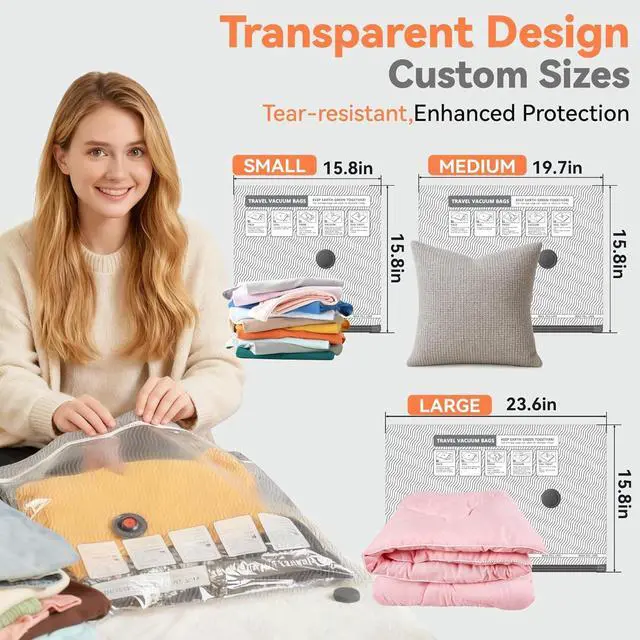 Alt view image 2 of 7 - Travel Vacuum Bags with USB & TYPE C Pump, 9 Pack Carry-On Vacuum Storage Bags for Luggage & Suitcase, Vacuum Luggage Bags, Space Saver for Clothes & Travel(Grey)