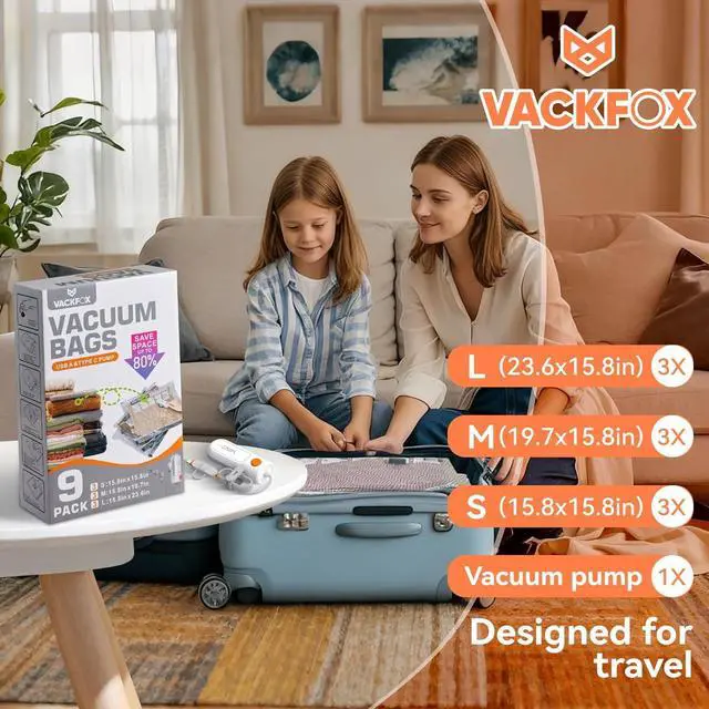 Alt view image 3 of 7 - Travel Vacuum Bags with USB & TYPE C Pump, 9 Pack Carry-On Vacuum Storage Bags for Luggage & Suitcase, Vacuum Luggage Bags, Space Saver for Clothes & Travel(Grey)