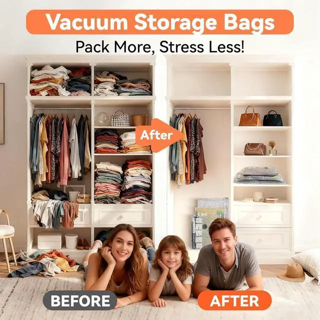 Alt view image 6 of 7 - Travel Vacuum Bags with USB & TYPE C Pump, 9 Pack Carry-On Vacuum Storage Bags for Luggage & Suitcase, Vacuum Luggage Bags, Space Saver for Clothes & Travel(Grey)