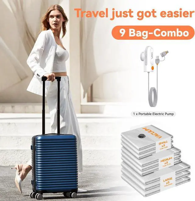 Alt view image 7 of 7 - Travel Vacuum Bags with USB & TYPE C Pump, 9 Pack Carry-On Vacuum Storage Bags for Luggage & Suitcase, Vacuum Luggage Bags, Space Saver for Clothes & Travel(Grey)