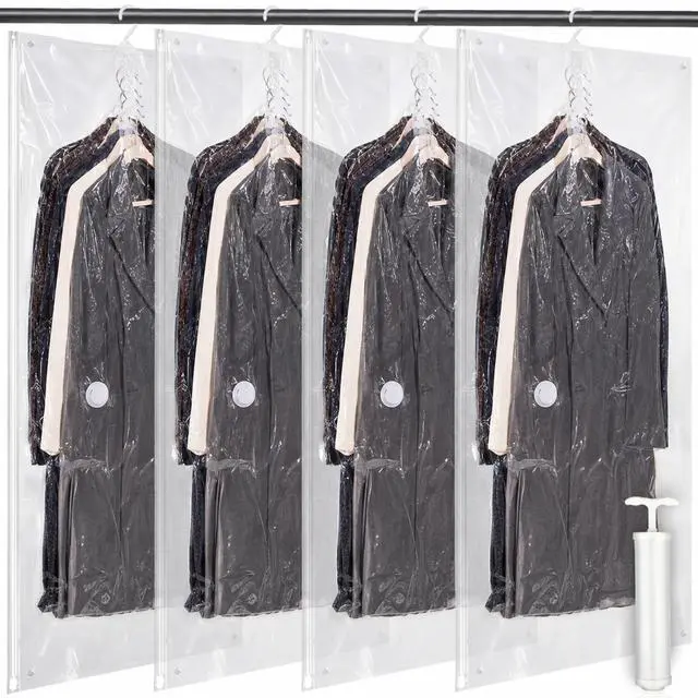 Main image of 5 Pack Hanging Vacuum Storage Bags for Clothing Compression Bags with Hand Pump Clear Reusable Hanging Vacuum Seal Storage for Coats Closet Organizer (4 Long)