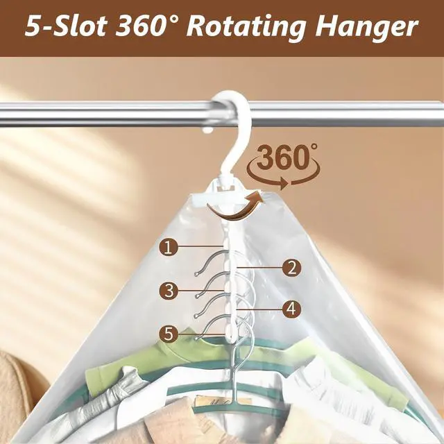 Alt view image 3 of 7 - 5 Pack Hanging Vacuum Storage Bags for Clothing Compression Bags with Hand Pump Clear Reusable Hanging Vacuum Seal Storage for Coats Closet Organizer (4 Long)