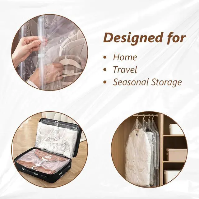 Alt view image 7 of 7 - 5 Pack Hanging Vacuum Storage Bags for Clothing Compression Bags with Hand Pump Clear Reusable Hanging Vacuum Seal Storage for Coats Closet Organizer (4 Long)