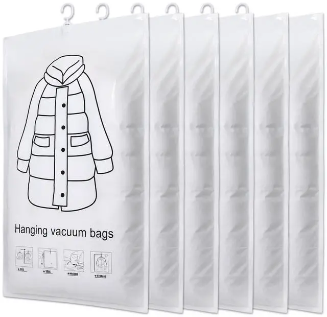 Main image of 6 Pack Hanging Vacuum Storage Bags for Clothes,43 x 27 inch Reusable Vacuum