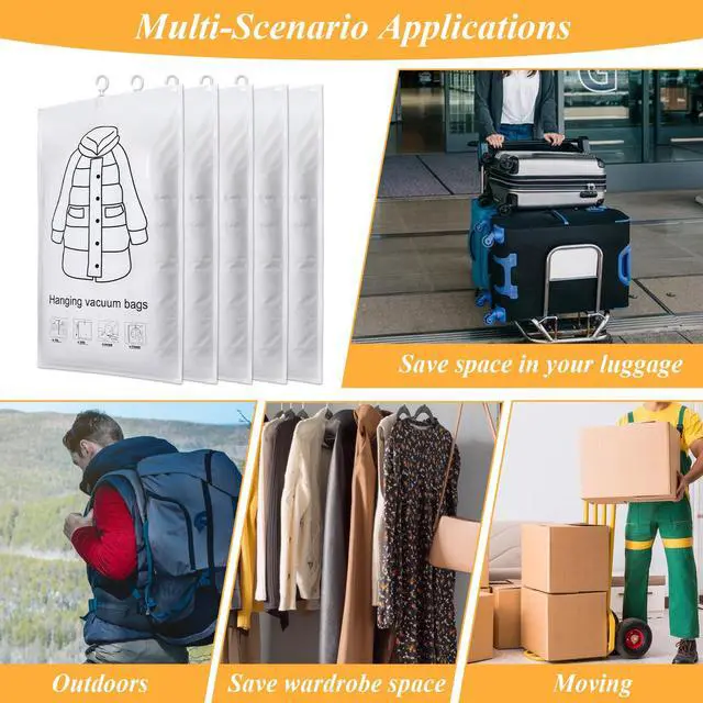 Alt view image 5 of 7 - 6 Pack Hanging Vacuum Storage Bags for Clothes,43 x 27 inch Reusable Vacuum