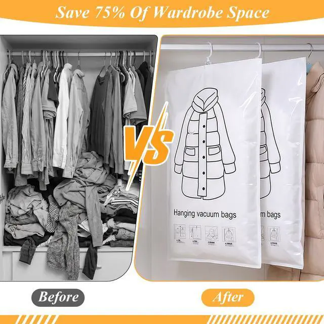 Alt view image 7 of 7 - 6 Pack Hanging Vacuum Storage Bags for Clothes,43 x 27 inch Reusable Vacuum