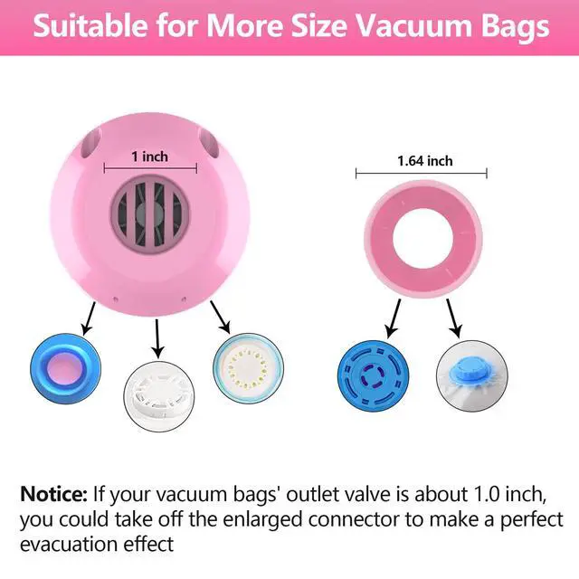Alt view image 4 of 7 - Electric Pump for Vacuum Storage Bags, Travel Vacuum Pump for Various Vacuum Seal Bags Portable Vacpack Air Pump for Compression Clothing Blanket Luggage Pink (Storage Bag Not Included)