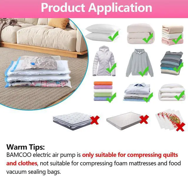 Alt view image 6 of 7 - Electric Pump for Vacuum Storage Bags, Travel Vacuum Pump for Various Vacuum Seal Bags Portable Vacpack Air Pump for Compression Clothing Blanket Luggage Pink (Storage Bag Not Included)