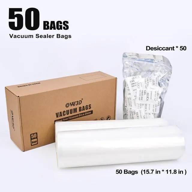 Alt view image 2 of 5 - Filament Storage Bags 50 Pcs for Vacuum Sealer with 50 Desiccants, 15.7X11.8in Only Filament Bags and Desiccants, Without Sealer Machine
