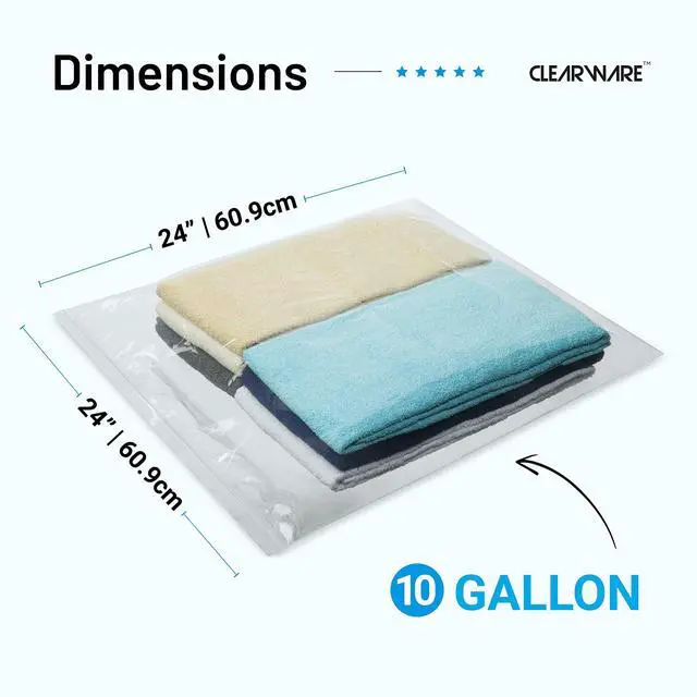Alt view image 2 of 7 - 15 Count - Large Storage Bags With Zipper Top, 10 Gallon Size 24" x 24", Extra Large Plastic, For Clothes, Travel, Moving, BPA-Free, Heavy Duty 3-Mil Thick