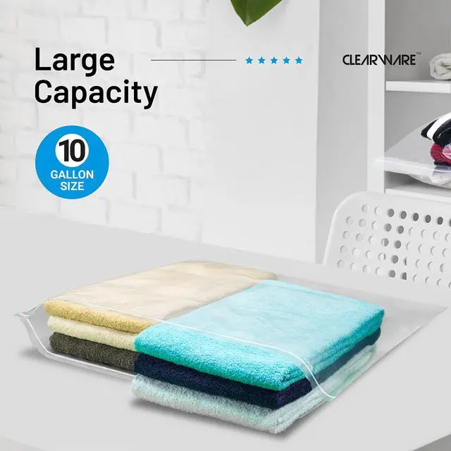 Alt view image 6 of 7 - 15 Count - Large Storage Bags With Zipper Top, 10 Gallon Size 24" x 24", Extra Large Plastic, For Clothes, Travel, Moving, BPA-Free, Heavy Duty 3-Mil Thick