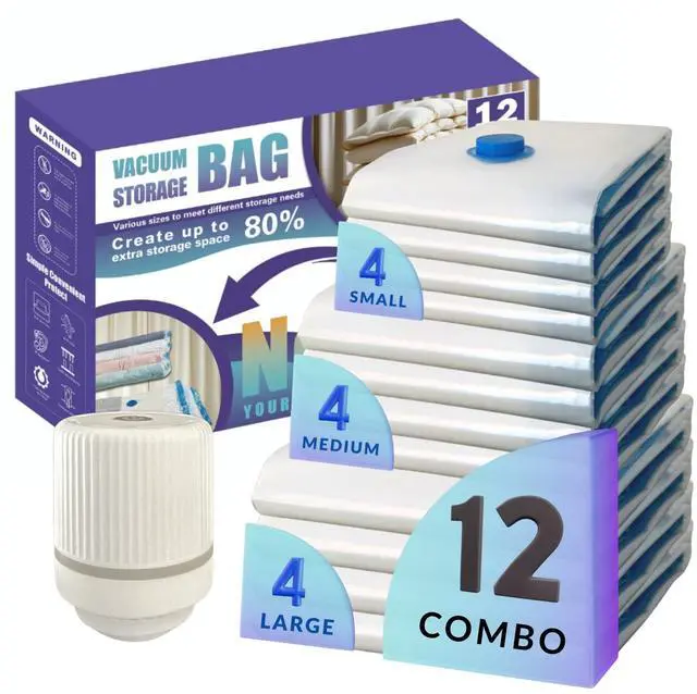 Main image of Pack Vacuum Storage Bags With Electric Pump, Compression Space Saver for Comforter, Bedding, Blanket Storage, Vacuum Seal Bags for Clothing, Luggage and Closet Organizer