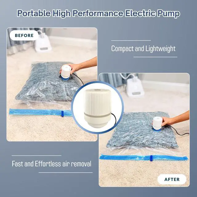 Alt view image 4 of 7 - Pack Vacuum Storage Bags With Electric Pump, Compression Space Saver for Comforter, Bedding, Blanket Storage, Vacuum Seal Bags for Clothing, Luggage and Closet Organizer