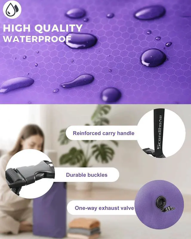 Alt view image 4 of 6 - Travel Laundry Bag, Pump-free Vacuum Compression Dirty Clothes Bag, Medium Reusable Waterproof & Washable Laundry Bag, Wet and Dry Bag, Ideal for Suitcases, Laundromats (1 Pack) Purple