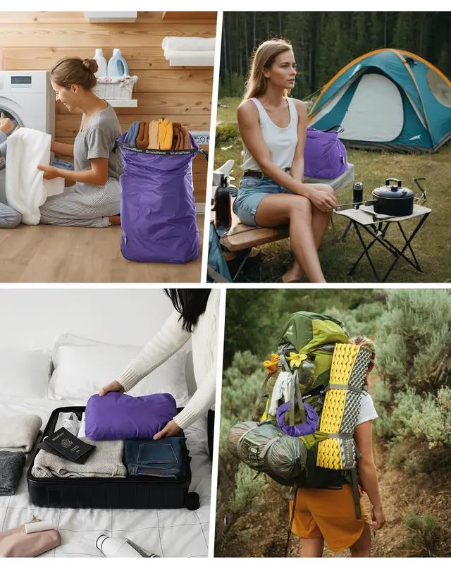 Alt view image 6 of 6 - Travel Laundry Bag, Pump-free Vacuum Compression Dirty Clothes Bag, Medium Reusable Waterproof & Washable Laundry Bag, Wet and Dry Bag, Ideal for Suitcases, Laundromats (1 Pack) Purple