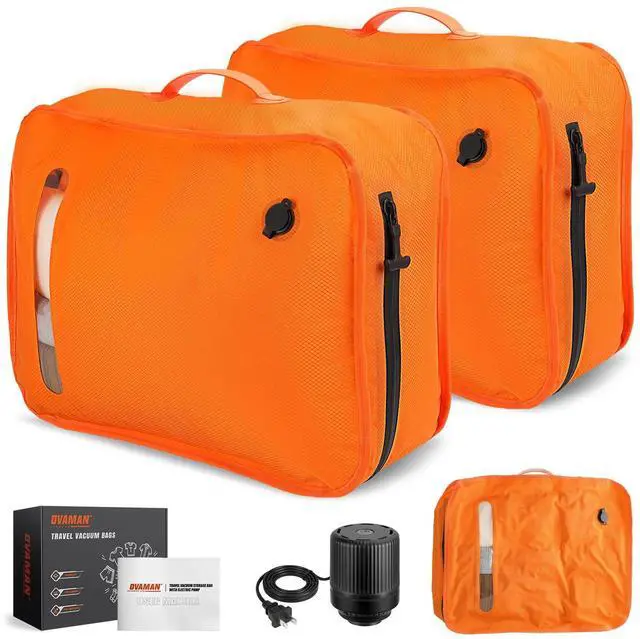 Main image of Vacuum Bags for Travel with Wired Pump, Travel Compression Bags for Clothes, 180° Open Zipper, Save 80% Space, IP68 Waterproof Travelpack Vacuum Kit for Luggage, Suitcase, Home Storage (2 Pack + Pump)