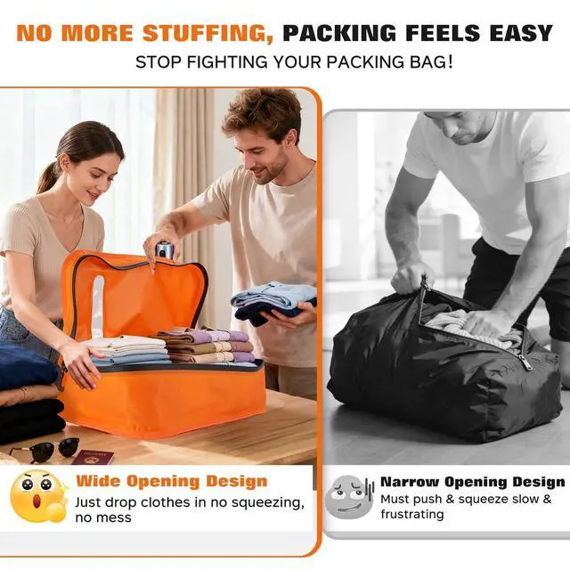 Alt view image 4 of 7 - Vacuum Bags for Travel with Wired Pump, Travel Compression Bags for Clothes, 180° Open Zipper, Save 80% Space, IP68 Waterproof Travelpack Vacuum Kit for Luggage, Suitcase, Home Storage (2 Pack + Pump)