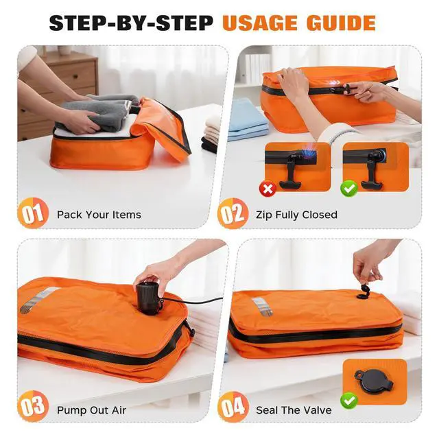 Alt view image 5 of 7 - Vacuum Bags for Travel with Wired Pump, Travel Compression Bags for Clothes, 180° Open Zipper, Save 80% Space, IP68 Waterproof Travelpack Vacuum Kit for Luggage, Suitcase, Home Storage (2 Pack + Pump)