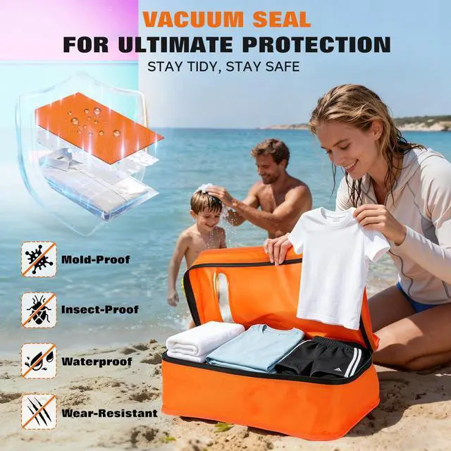 Alt view image 6 of 7 - Vacuum Bags for Travel with Wired Pump, Travel Compression Bags for Clothes, 180° Open Zipper, Save 80% Space, IP68 Waterproof Travelpack Vacuum Kit for Luggage, Suitcase, Home Storage (2 Pack + Pump)