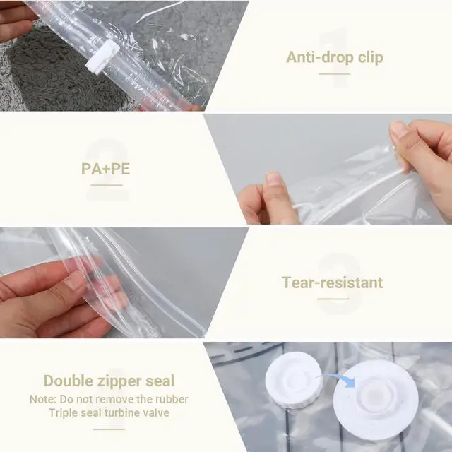 Alt view image 3 of 7 - Hanging Vacuum Storage Bags 5 Pack Reusable Space Saver Bags for Clothes 43.3 x27.6 inch Vacuum Seal Storage Bag Dresses Space Bags for Suits, Coats or Jackets, Closet Organizer and Storage