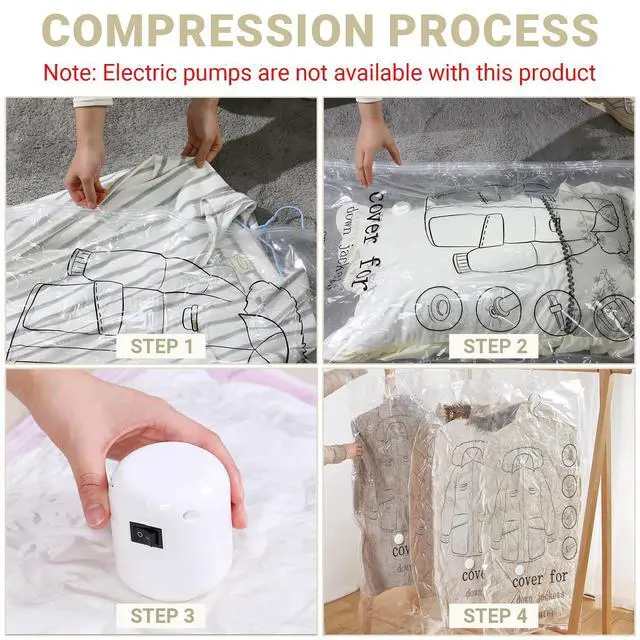 Alt view image 4 of 7 - Hanging Vacuum Storage Bags 5 Pack Reusable Space Saver Bags for Clothes 43.3 x27.6 inch Vacuum Seal Storage Bag Dresses Space Bags for Suits, Coats or Jackets, Closet Organizer and Storage
