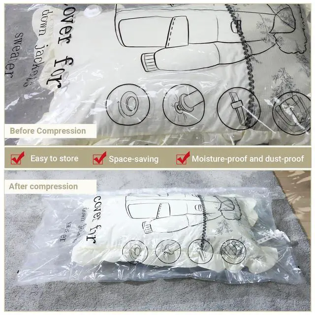 Alt view image 6 of 7 - Hanging Vacuum Storage Bags 5 Pack Reusable Space Saver Bags for Clothes 43.3 x27.6 inch Vacuum Seal Storage Bag Dresses Space Bags for Suits, Coats or Jackets, Closet Organizer and Storage