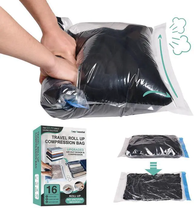Main image of Compression Bags for Travel - Travel Essentials - 16 Pack Space Saver Bags - No Vacuum Needed - Compression Packing Bags for Cruise Accessories