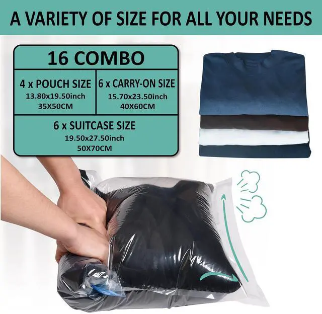 Alt view image 3 of 7 - Compression Bags for Travel - Travel Essentials - 16 Pack Space Saver Bags - No Vacuum Needed - Compression Packing Bags for Cruise Accessories