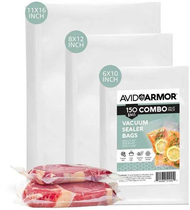 Main image of Vacuum Sealer Bags, Vac Seal Bags for Food Storage, Freezing, and Sous Vide Cooking, Non-BPA Freezer Vacuum Sealer Bags, Pint, Quart, and Gallon Sizes Combo Pack, 150 Bags